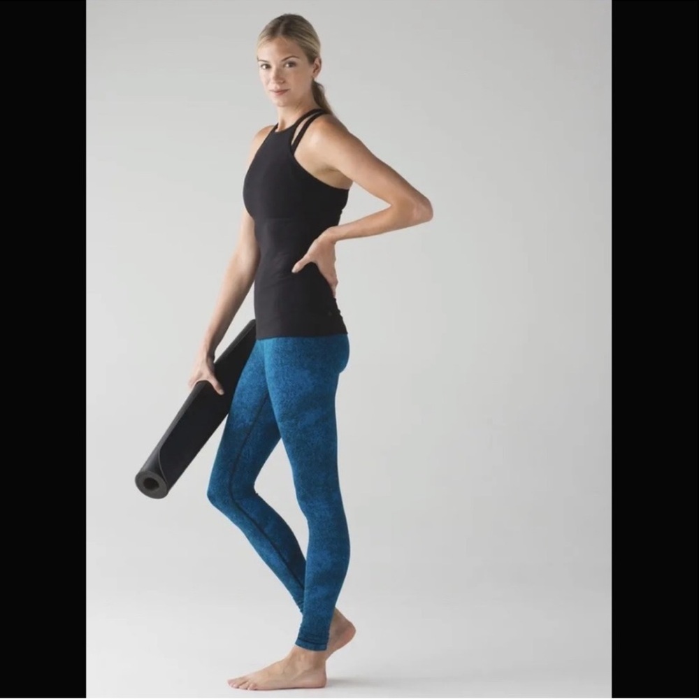 Lululemon Wunder Under Pant III Luon Spray Jacquard‎ Shocking Blue Black Size 8